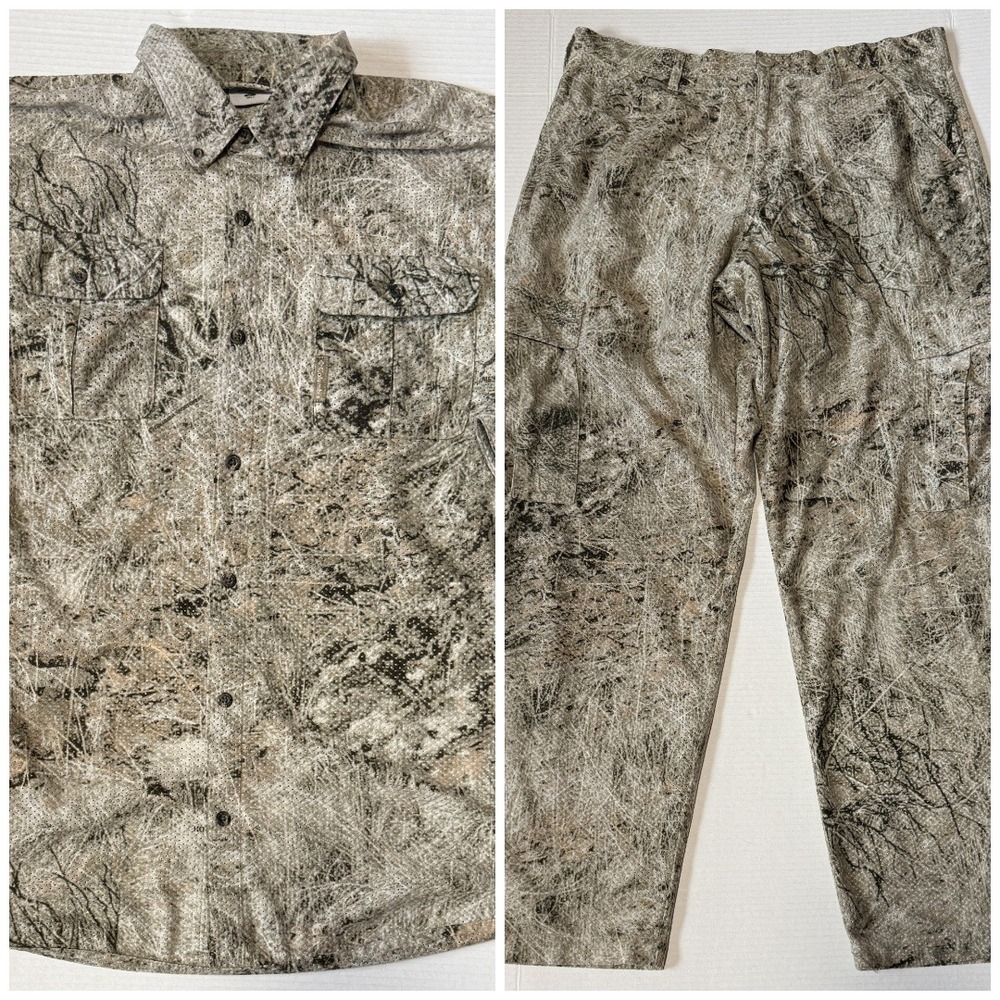 COLUMBIA - Men's Camo Hunting Shirt (XL) & Pants (Large) - Camo Mesh - 2pc Set
